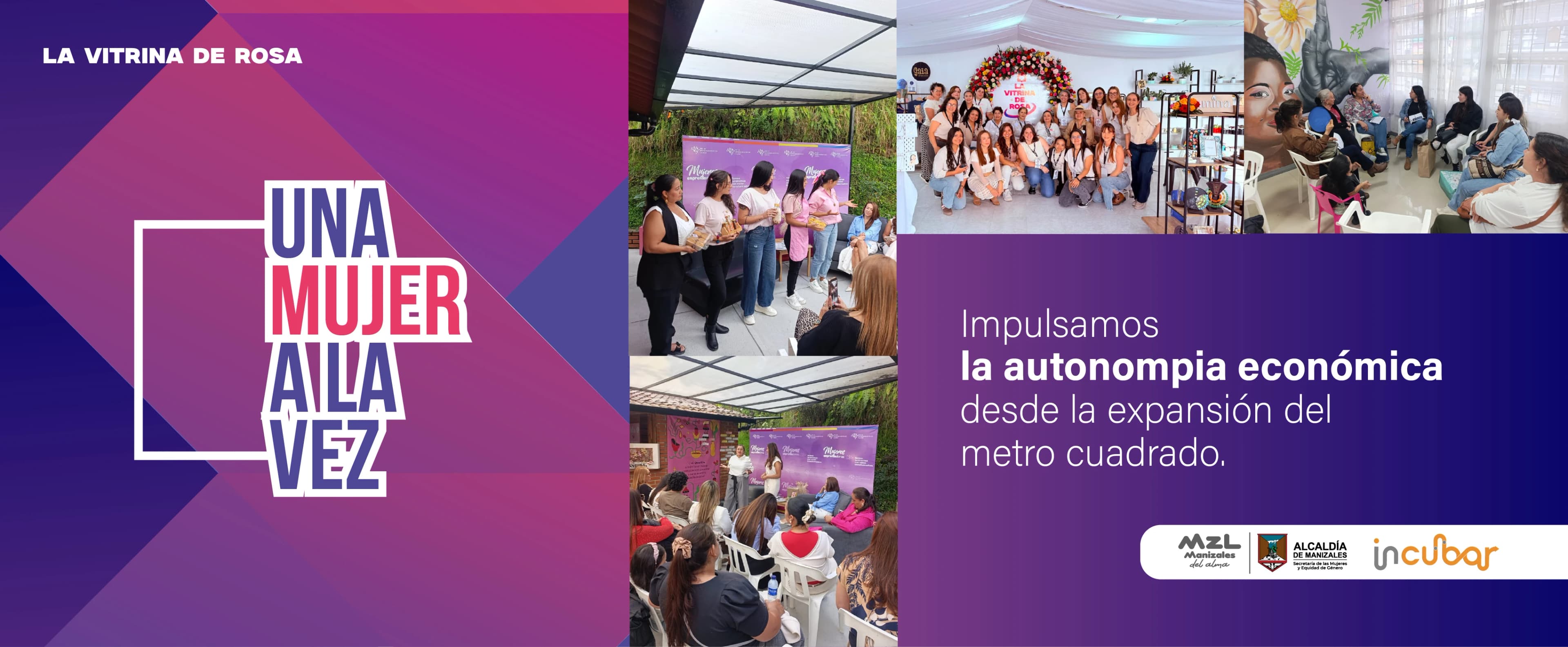 Banner La Vitrina de Rosa - Una Mujer a la Vez, con fotografías de las empresarias en distintos eventos